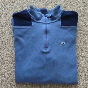 Vineyard Vines Blue Quarter-Zip Sweater with Navy Shoulder Panels